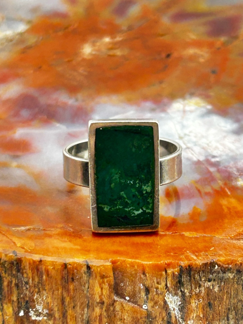 Sterling Silver Moss Agate Ring - Size 7
